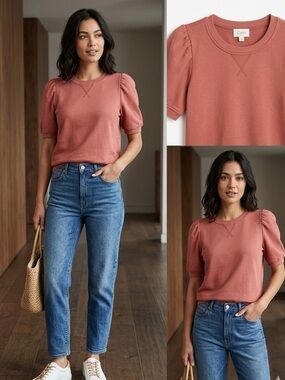Cami NYC Roberta Puff Sleeve Sweatshirt XS Terrecota Color